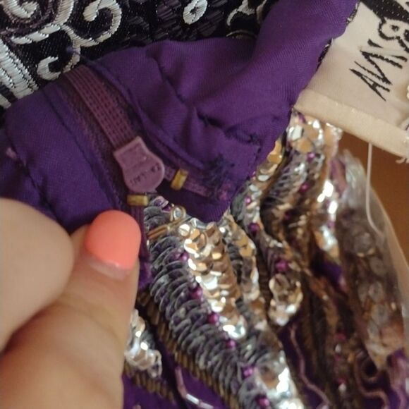 Carina Purple Silk beaded halter minidress halter top sparkle purple silver S - Picture 7 of 15
